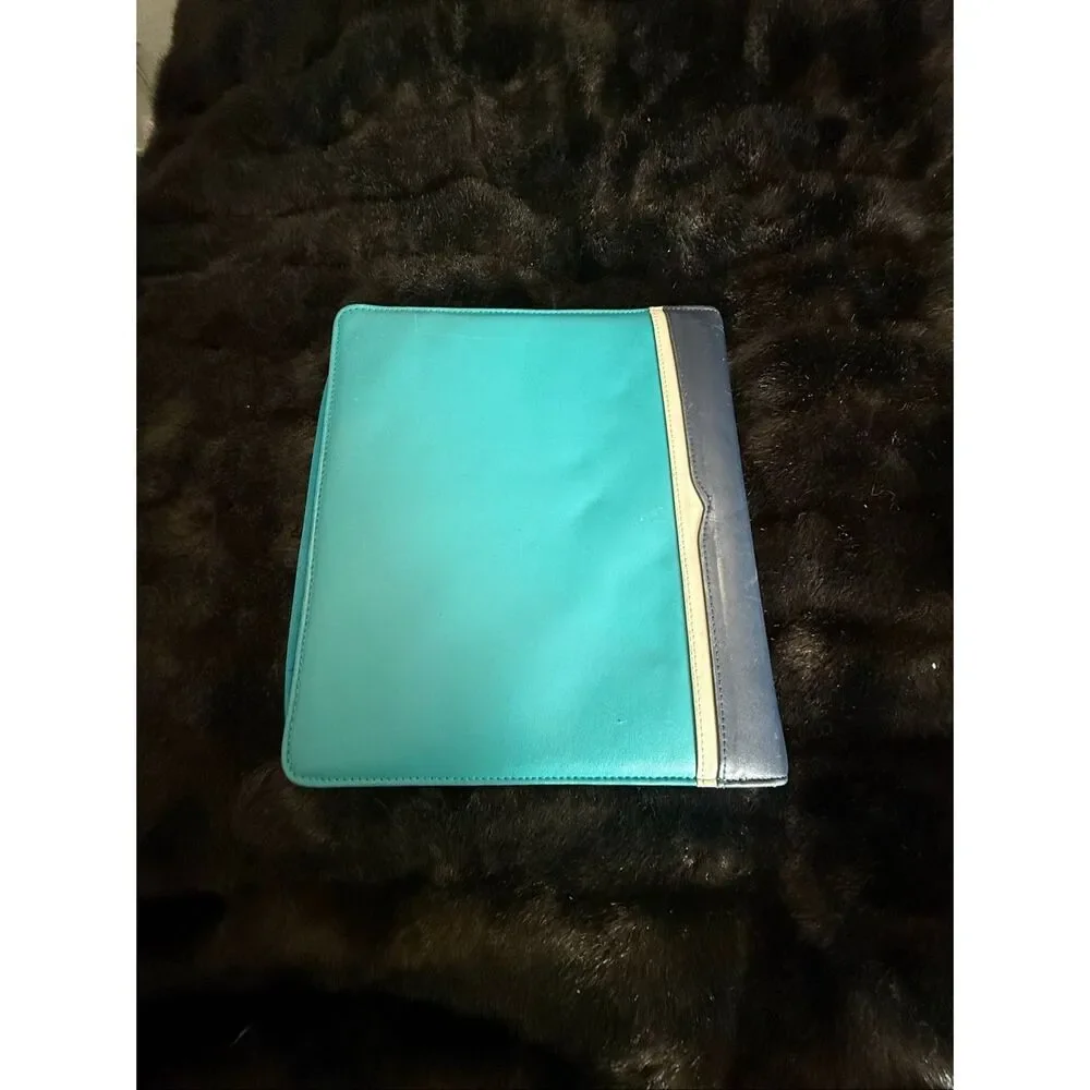 Franklin Covey Teal Blue Leather Planner Folder  11x12.5